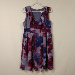 LOFT V Neck Dress with Ruffle